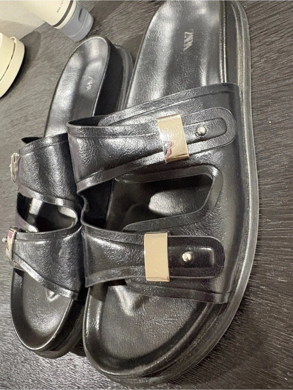 Zara Black Slide Sandals with Silver Accents - Picture 7 of 7